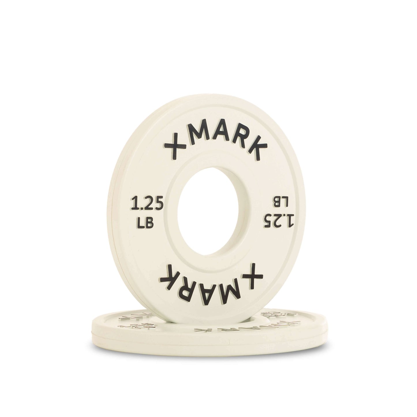 Olympic change plate, 1.25 lb, white rubber with black lettering, ideal for weightlifting.