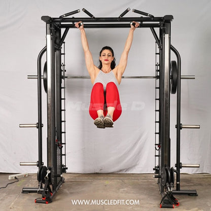 Megatron Dual Adjustable Pulley / Smith Combo - Muscle D Fitness - Selectorized Weight Adjustment - Functional Pull-Up Bar - Dual Station