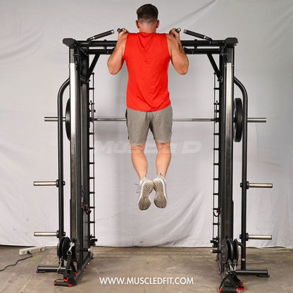 Megatron Dual Adjustable Pulley / Smith Combo - Muscle D Fitness - Selectorized Weight Adjustment - Functional Pull-Up Bar - Dual Station