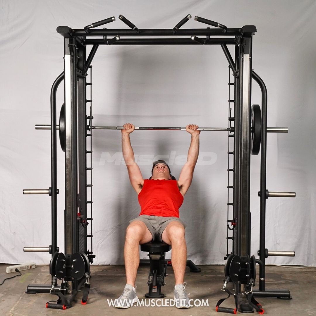 Megatron Dual Adjustable Pulley / Smith Combo - Muscle D Fitness - Selectorized Weight Adjustment - Functional Pull-Up Bar - Dual Station