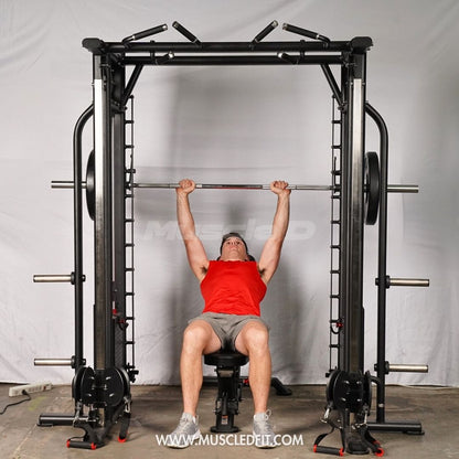 Megatron Dual Adjustable Pulley / Smith Combo - Muscle D Fitness - Selectorized Weight Adjustment - Functional Pull-Up Bar - Dual Station