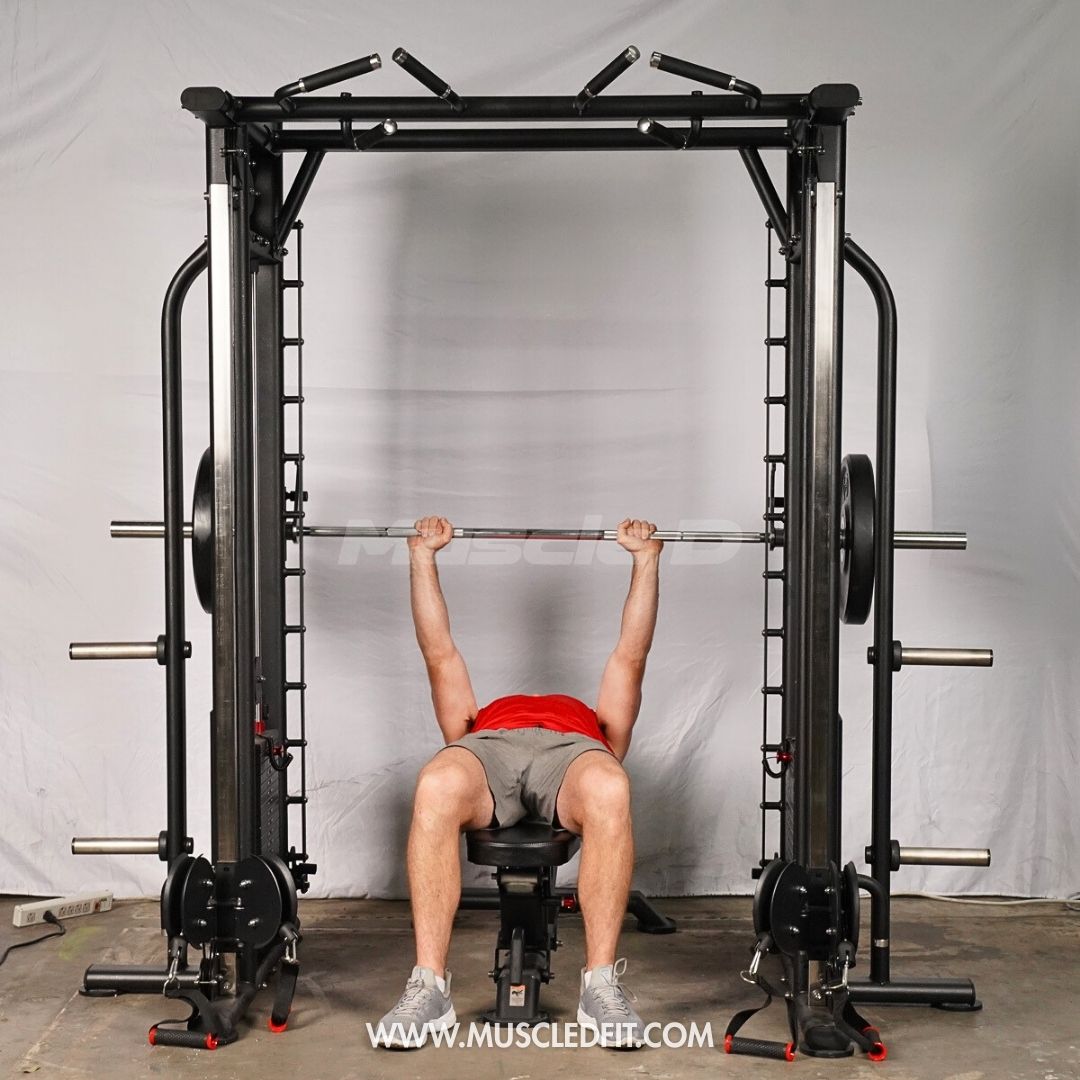 Megatron Dual Adjustable Pulley / Smith Combo - Muscle D Fitness - Selectorized Weight Adjustment - Functional Pull-Up Bar - Dual Station