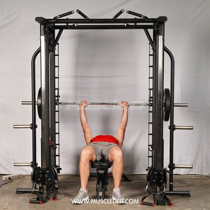 Megatron Dual Adjustable Pulley / Smith Combo - Muscle D Fitness - Selectorized Weight Adjustment - Functional Pull-Up Bar - Dual Station