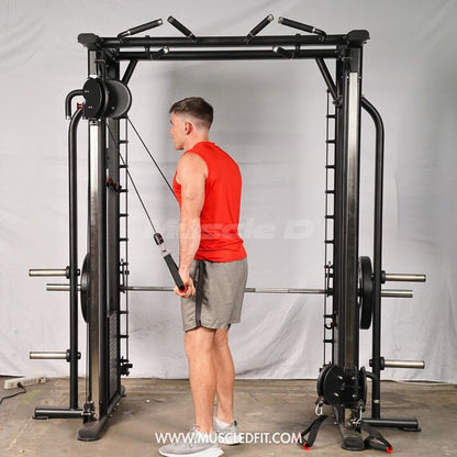 Megatron Dual Adjustable Pulley / Smith Combo - Muscle D Fitness - Selectorized Weight Adjustment - Functional Pull-Up Bar - Dual Station