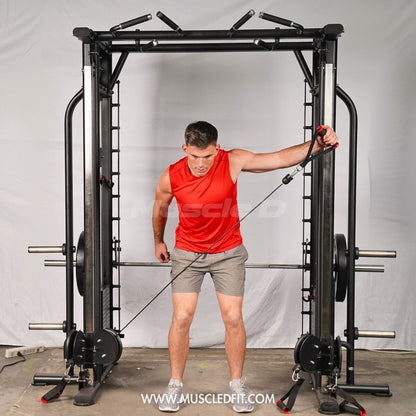 Megatron Dual Adjustable Pulley / Smith Combo - Muscle D Fitness - Selectorized Weight Adjustment - Functional Pull-Up Bar - Dual Station