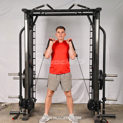 Megatron Dual Adjustable Pulley / Smith Combo - Muscle D Fitness - Selectorized Weight Adjustment - Functional Pull-Up Bar - Dual Station