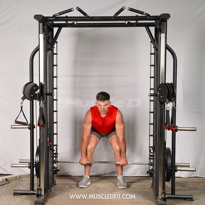 Megatron Dual Adjustable Pulley / Smith Combo - Muscle D Fitness - Selectorized Weight Adjustment - Functional Pull-Up Bar - Dual Station