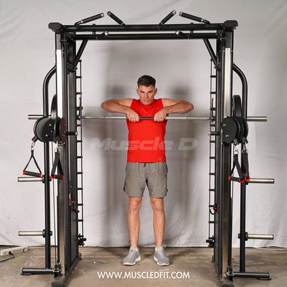 Megatron Dual Adjustable Pulley / Smith Combo - Muscle D Fitness - Selectorized Weight Adjustment - Functional Pull-Up Bar - Dual Station