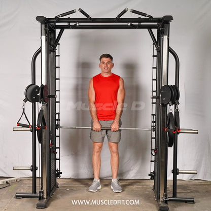 Megatron Dual Adjustable Pulley / Smith Combo - Muscle D Fitness - Selectorized Weight Adjustment - Functional Pull-Up Bar - Dual Station