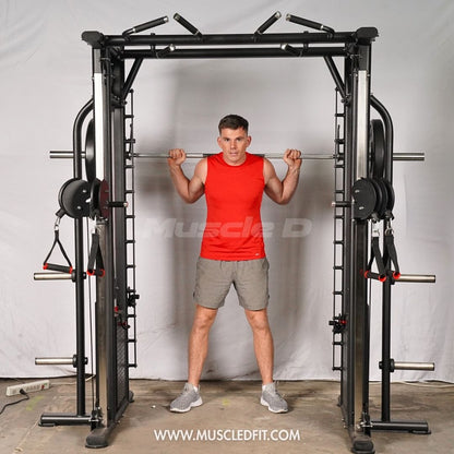 Megatron Dual Adjustable Pulley / Smith Combo - Muscle D Fitness - Selectorized Weight Adjustment - Functional Pull-Up Bar - Dual Station