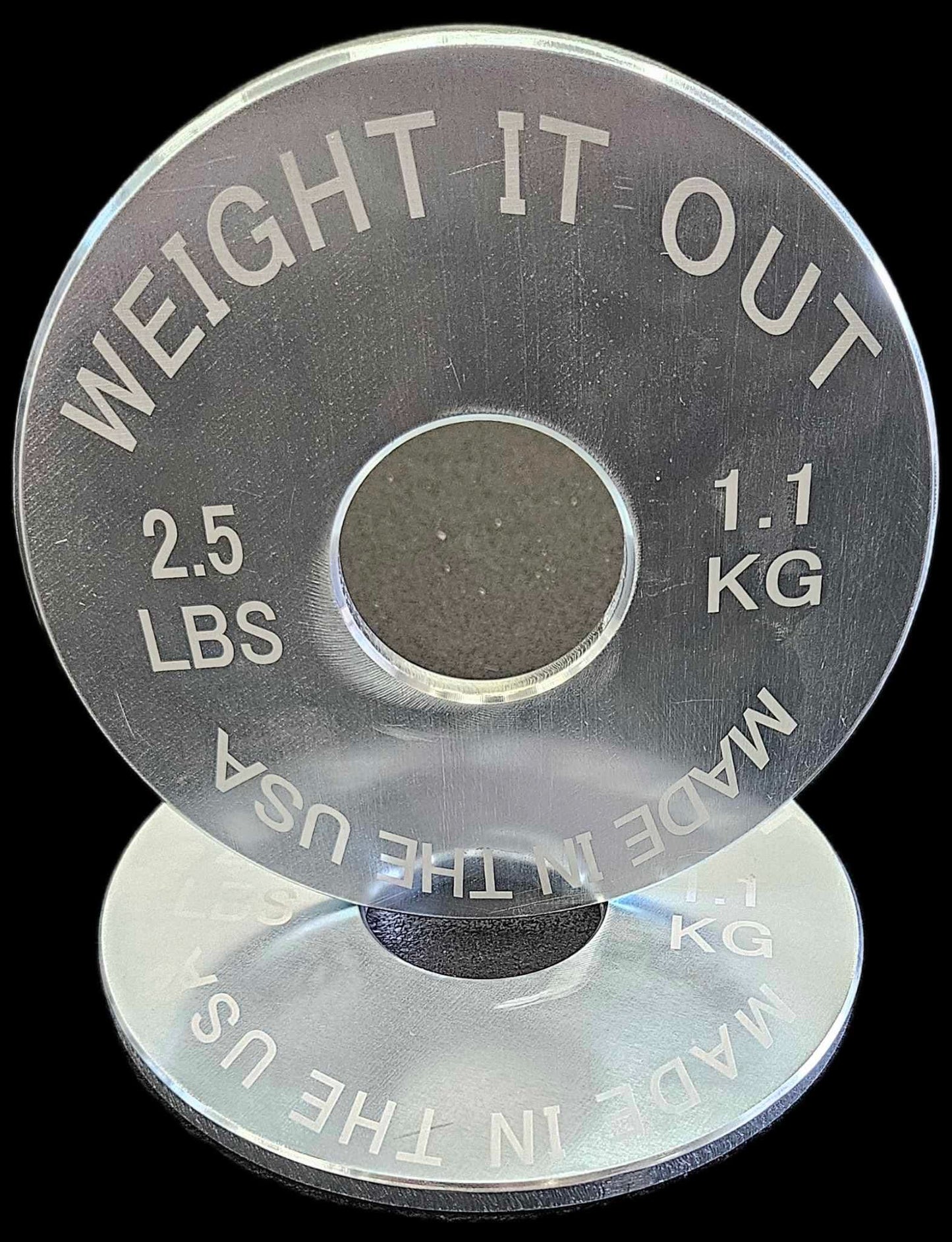 Solid Steel Calibrated Weight Plate Sets - front view display 2.5 lbs (silver finish)
