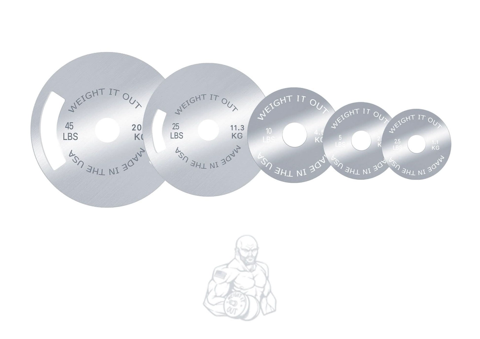 Solid Steel Calibrated Weight Plate Sets - front view layout (silver finish)
