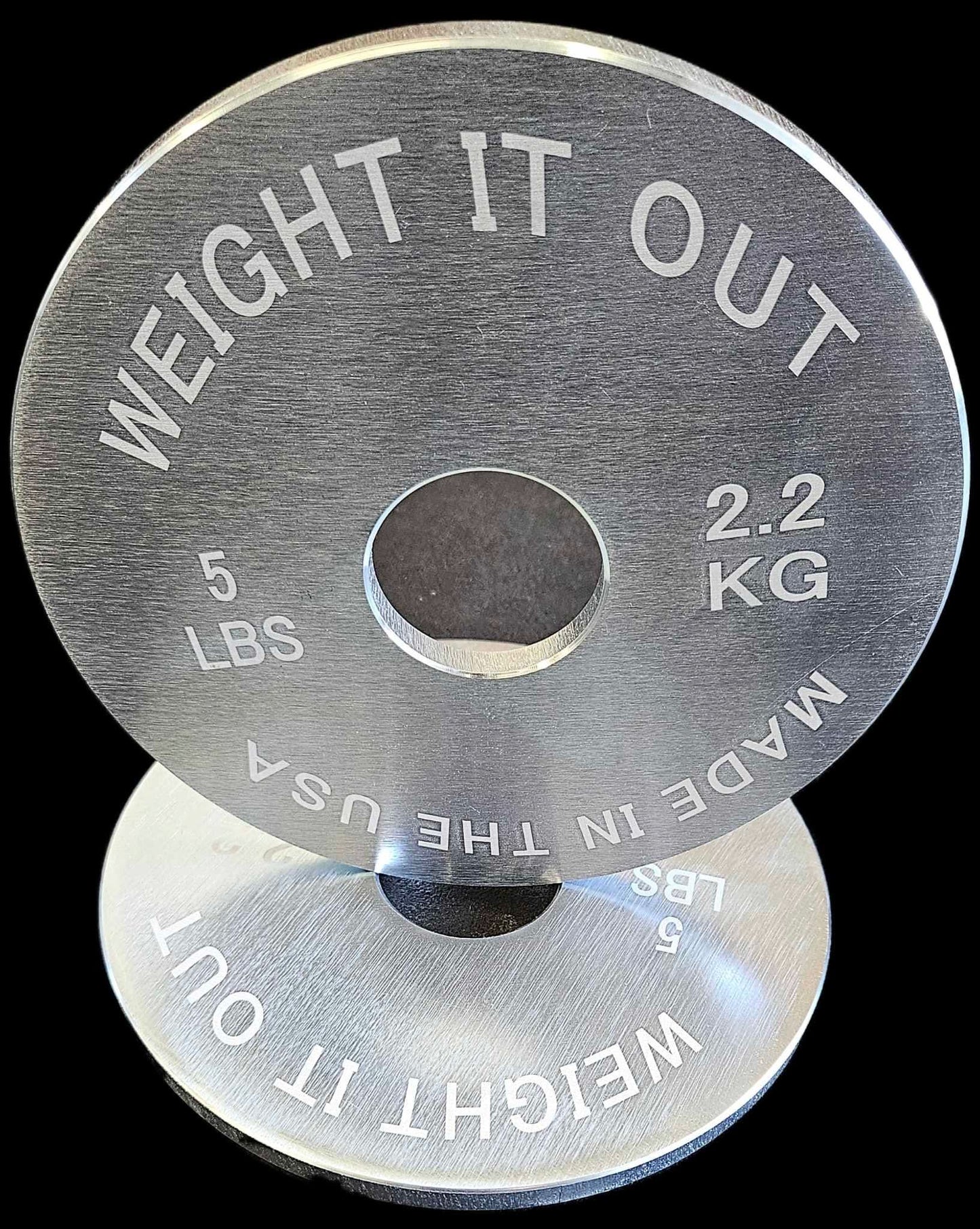 Solid Steel Calibrated Weight Plate Sets - front view display 5 lbs (silver finish)