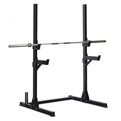 Compact Squat Stand Complete Weight Set - Muscle D Fitness - Adjustable Safety Guards - Vertical Bar Storage - Home Gym
