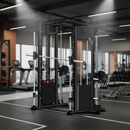 Megatron Dual Adjustable Pulley / Smith Combo - Muscle D Fitness - Selectorized Weight Adjustment - Functional Pull-Up Bar - Dual Station