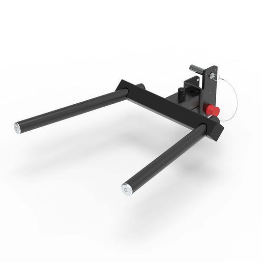 Viper Dip Handle Attachment featuring sturdy bars and magnetic pin for secure use on 3" x 3" power racks.