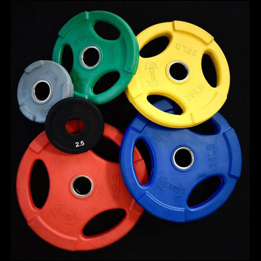 RUBBER COATED COLORED OLYMPIC PLATES: Rubber Plates, per Pair - Muscle D Fitness - Weights Pairs