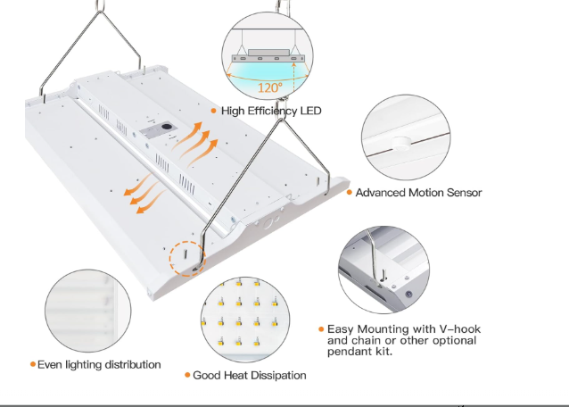 LED Linear High Bay Light, 2ft, 210W, CCT 5000K, 28,350 Lumens, 120-277 VAC