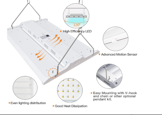 LED Linear High Bay Light, 2ft, 210W, CCT 5000K, 28,350 Lumens, 120-277 VAC