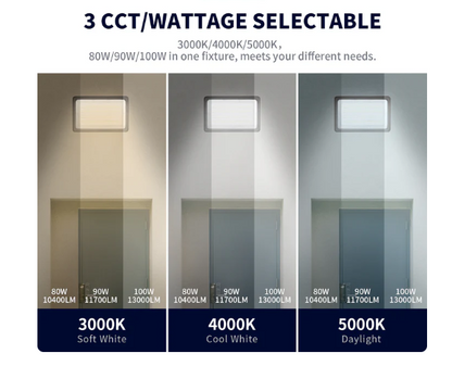 LED Flood Light with Wattage & CCT Selector, 80/90/100W, 9100-11700LM, 120-277V, UL/DLC Certified
