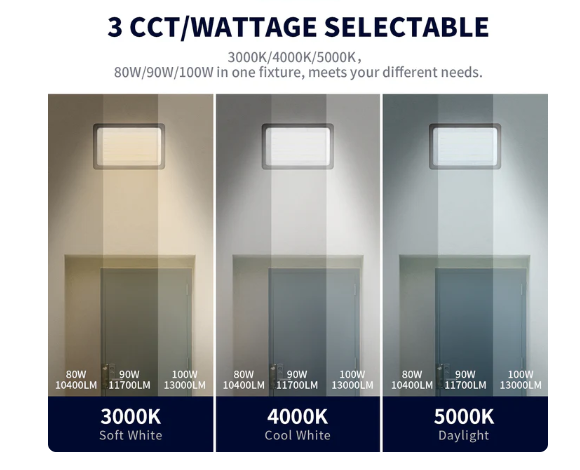 LED Flood Light with Adjustable Wattage (30/40/50W) and CCT Selector, 3900/5200/6500 Lumens