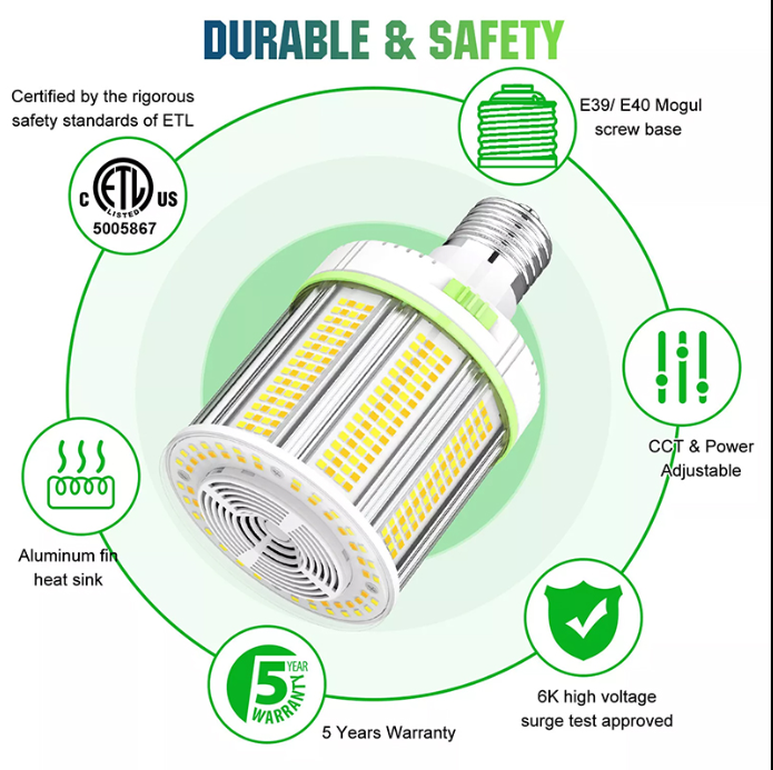 LED Corn Bulb, 120W, 16800 Lumens, 5000K, E39 Base, 100-277 VAC
