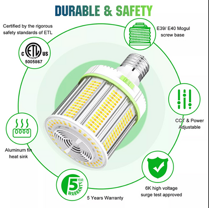 LED Corn Bulb, 120W, 18000 Lumens, 5000K, E39 Base, 277-480 VAC