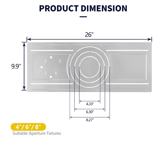 New Construction Mounting Plate for 4”/6”/8” Canless Downlights, Slim Downlight Rough-In Plate with Notches, Durable Metal Light Mounting Plate