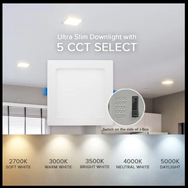 8 Inch Square LED Downlight, 18W, Selectable CCT, 1500 Lumens, 120 VAC