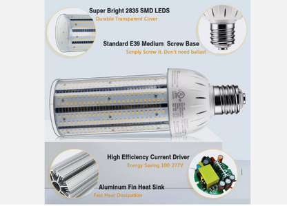 LED Corn Bulb, 60W, 6600 lumens, 5000K Daylight, E39 Mogul Base, 100-277 VAC