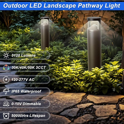 LED Rounded Bollard Light, 24W, CCT Tunable 3000K/4000K/5000K, 2,760 Lumens, 120-277 VAC