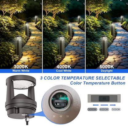 LED Rounded Bollard Light, 24W, CCT Tunable 3000K/4000K/5000K, 2,760 Lumens, 120-277 VAC
