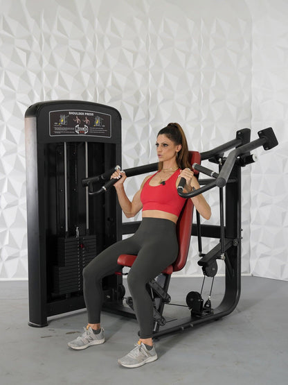 Elite Selectorized Shoulder Press - Muscle D Fitness - Commercial Adjustable Seated Pin Selectorized Shoulder Press Traps Shoulder Workout