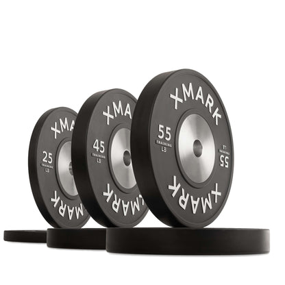 Black premium IWF training bumpers in various weights: 25, 45, and 55 lbs for precise, durable workouts.