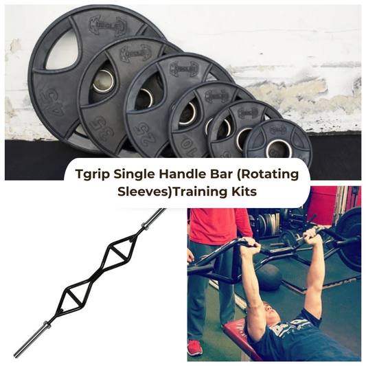 TGrip Pro Series Single Handle Olympic Bar (Rotating Ends) Training Kits - Multi Grip - Strength Training - Football - Swiss - Neutral