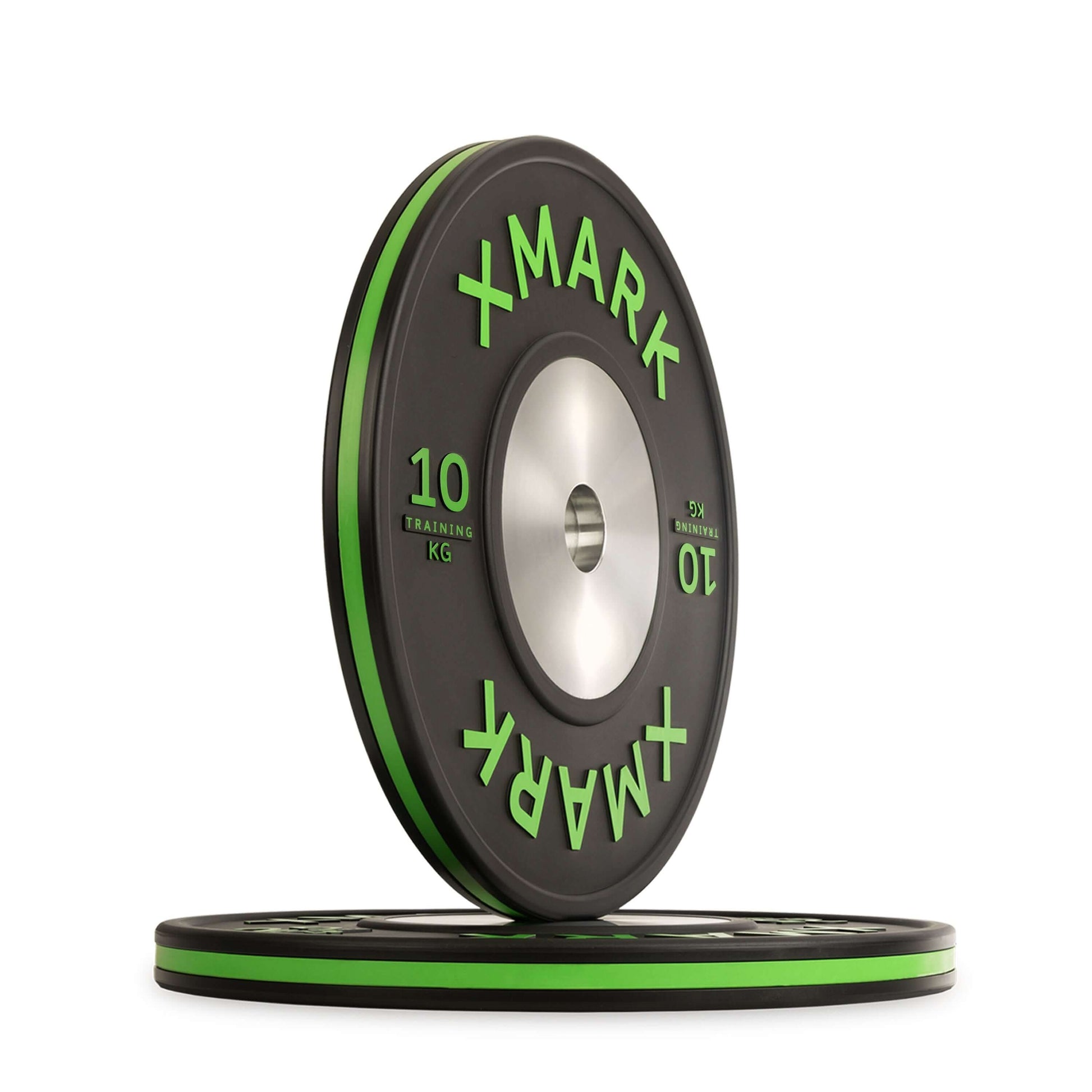 XMARK 10 kg competition training bumper plates, designed for precision and consistent performance in weightlifting.