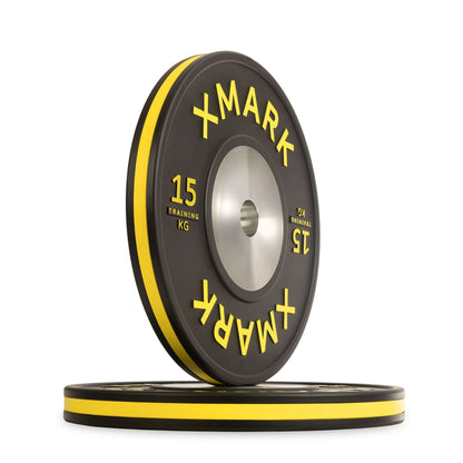 XMARK Competition Training Bumper Plates, 15 kg, designed for precise performance in competitions.