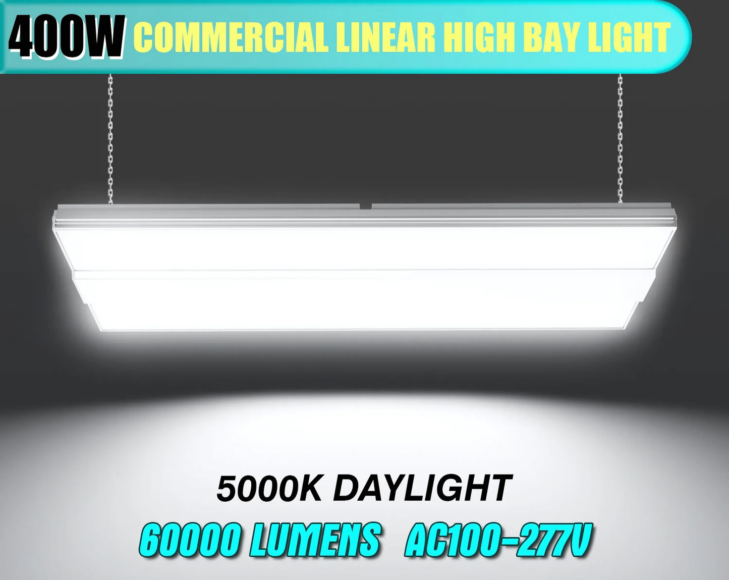 LED Linear High Bay Light, 2.2ft, 400W/320W/240W, CCT 4500K/5000K/5700K, 60,000 Lumens, 100-277 VAC