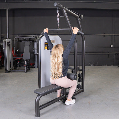 Vogue Lat/Low Row - Muscle D Fitness - Adjustable Seat - Pin Selectorized - Combo Back Machine
