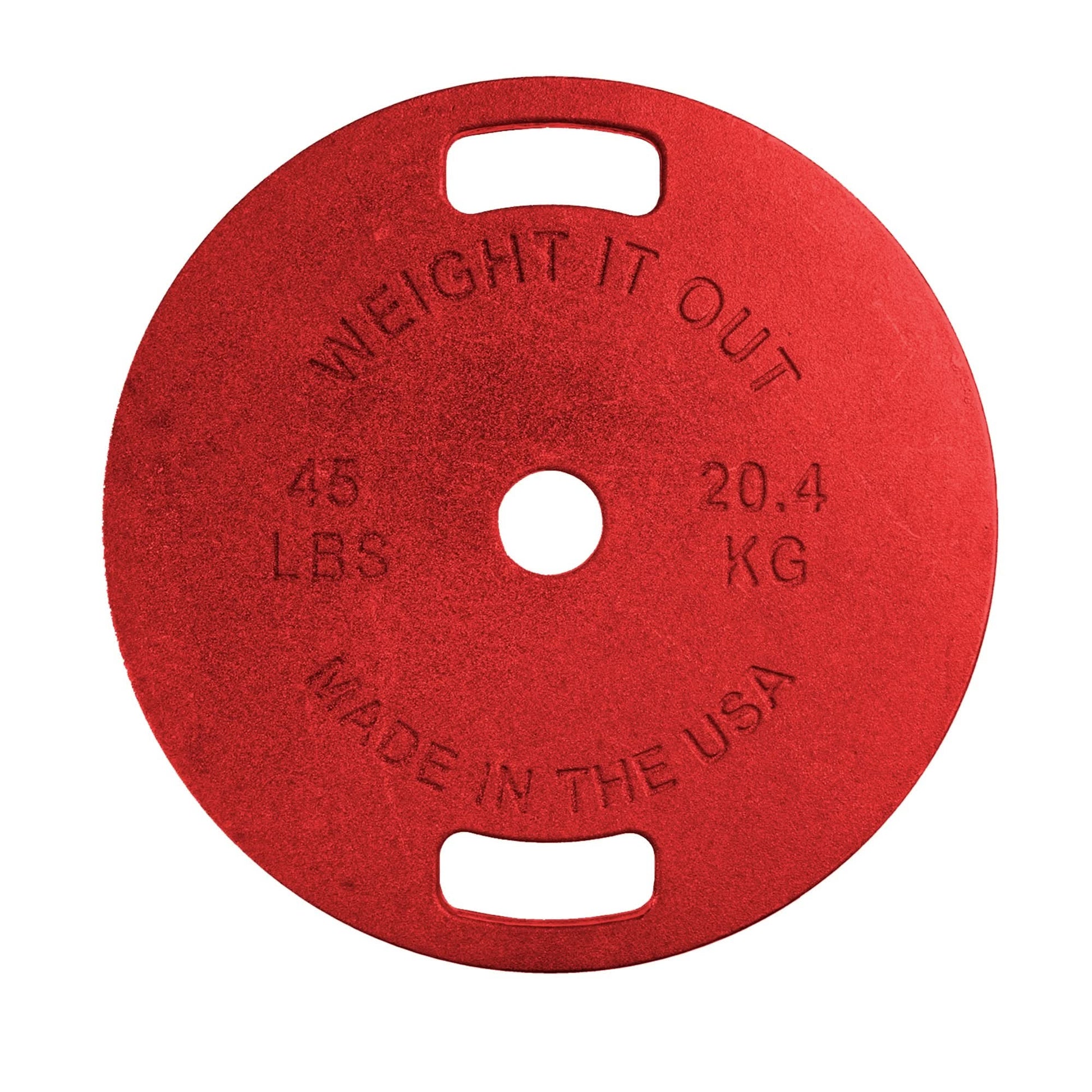 Cast Iron Machined Weight Plate Pairs - front view of 20.4 kg (red finish)