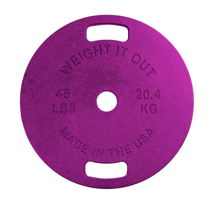 Cast Iron Machined Weight Plate Pairs - front view of 20.4 kg (purple finish)