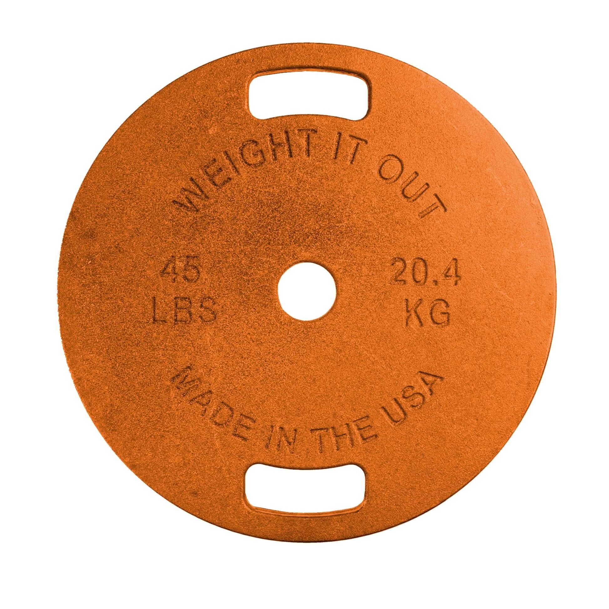 Cast Iron Machined Weight Plate Pairs - front view of 20.4 kg (orange finish)