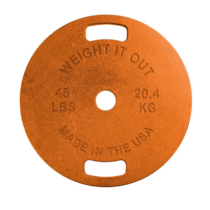 Cast Iron Machined Weight Plate Pairs - front view of 20.4 kg (orange finish)