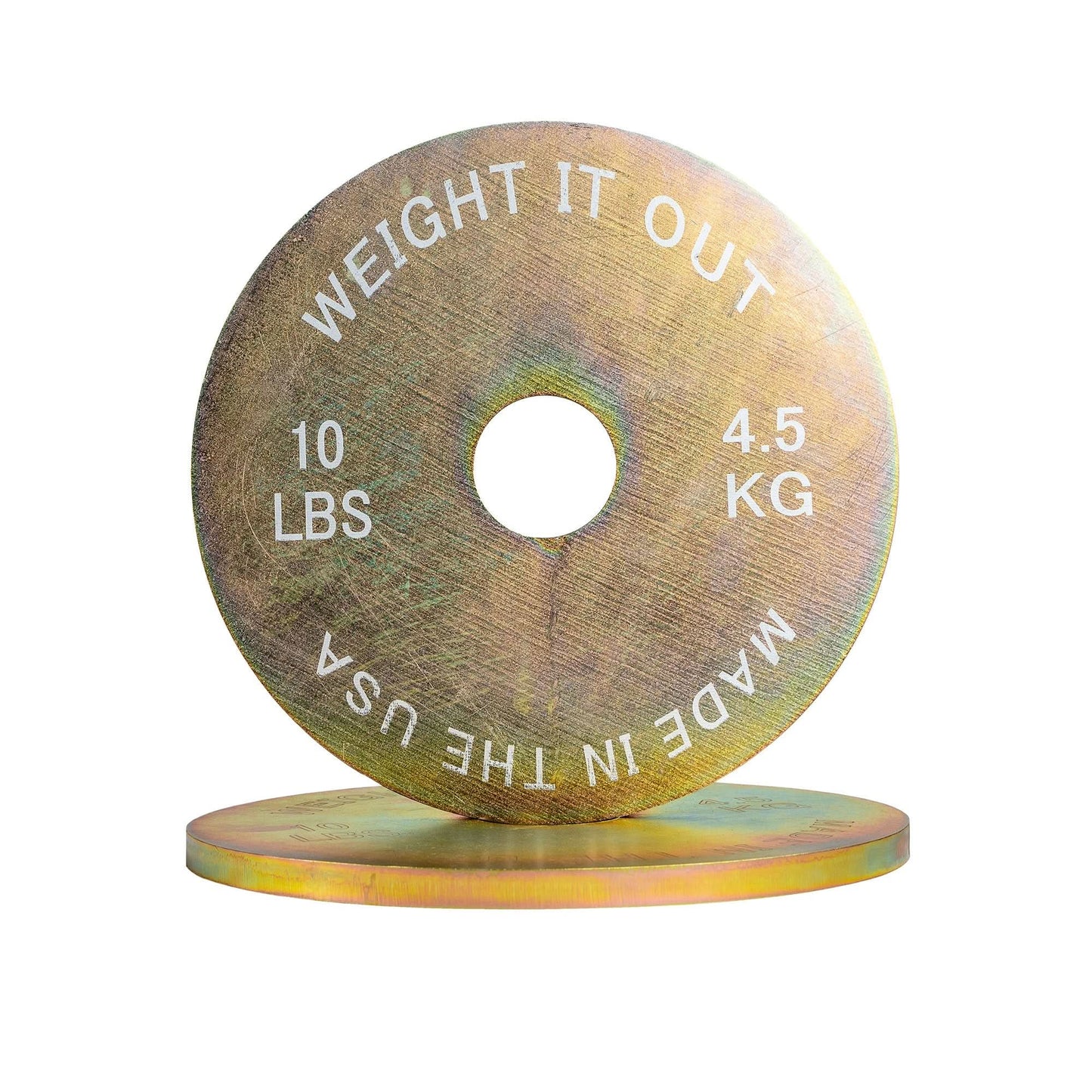 Solid Steel Calibrated Weight Plate Pairs - front view 10 lbs (gold finish)
