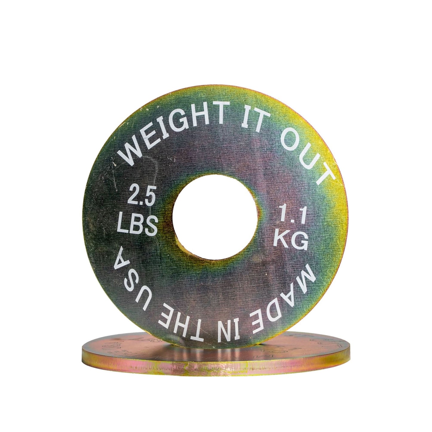 Solid Steel Calibrated Weight Plate Pairs - front view 2.5 lbs (gold finish)
