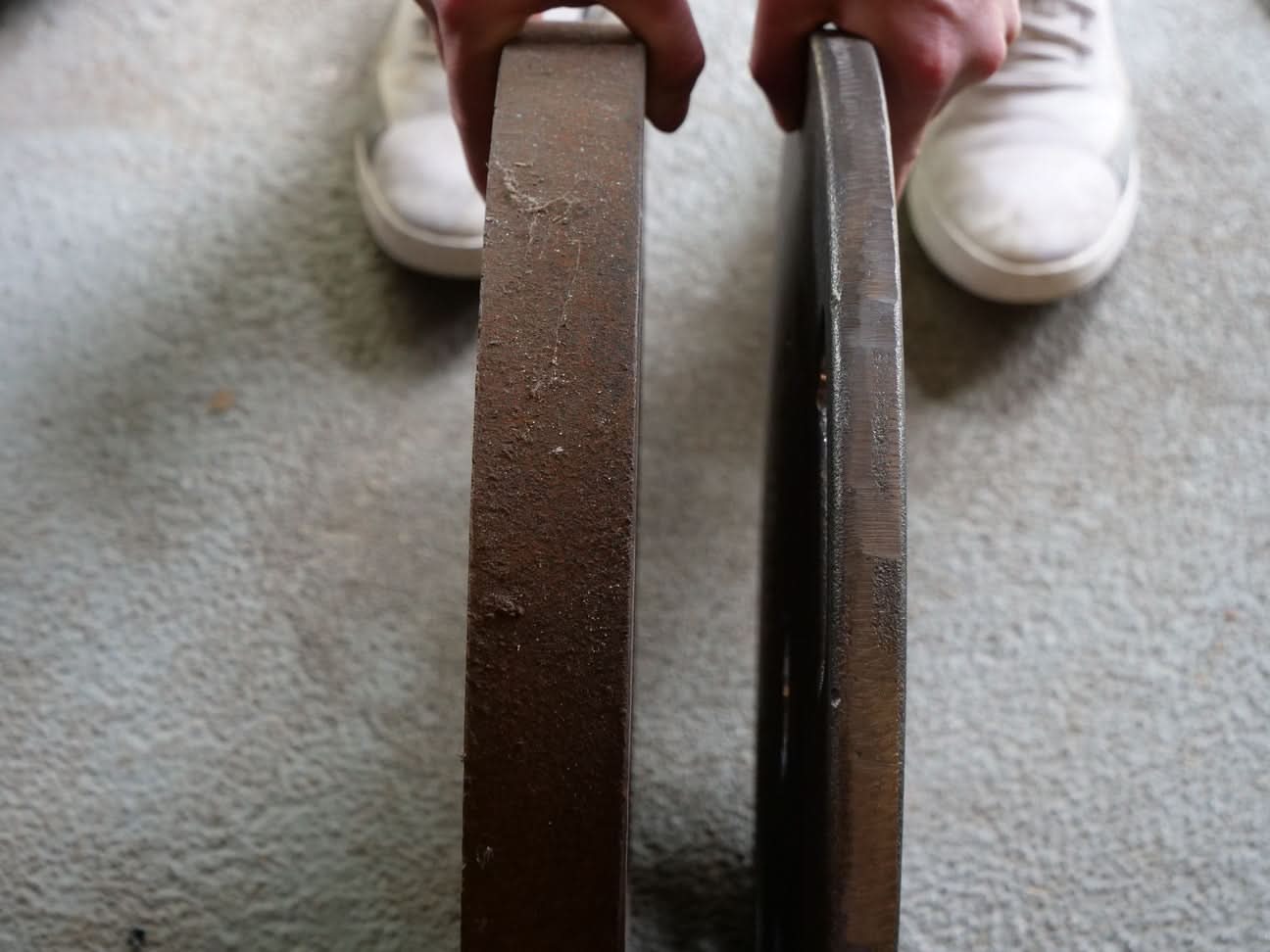 Cast Iron Machined Weight Plate Pairs - close up view of duo plates showing the differences of weight depth