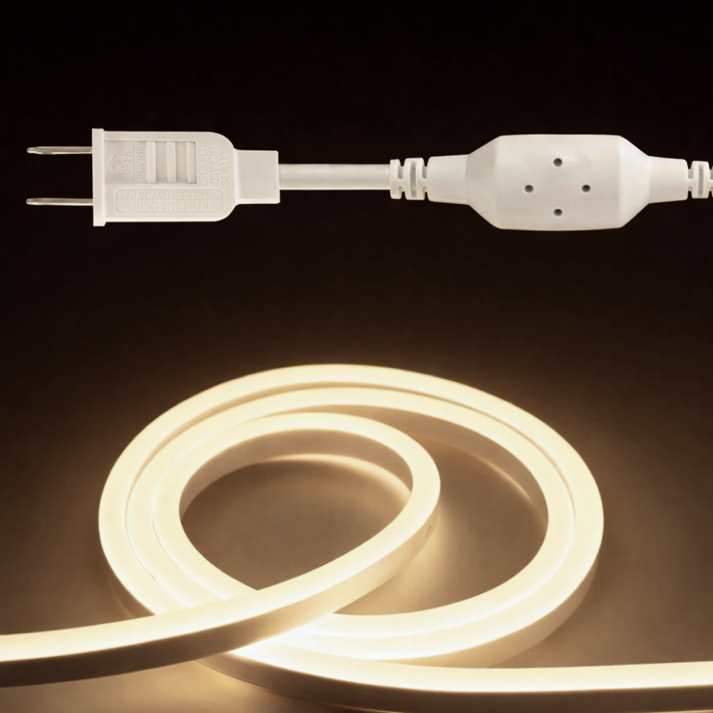 110V-120V Warm White (2600K)Neon LED Rope Light - 8mmX16mm,Commercial Grade, IP65, 189 LM/M -Cuttable, dimmable - Plug and Play And Hardwired