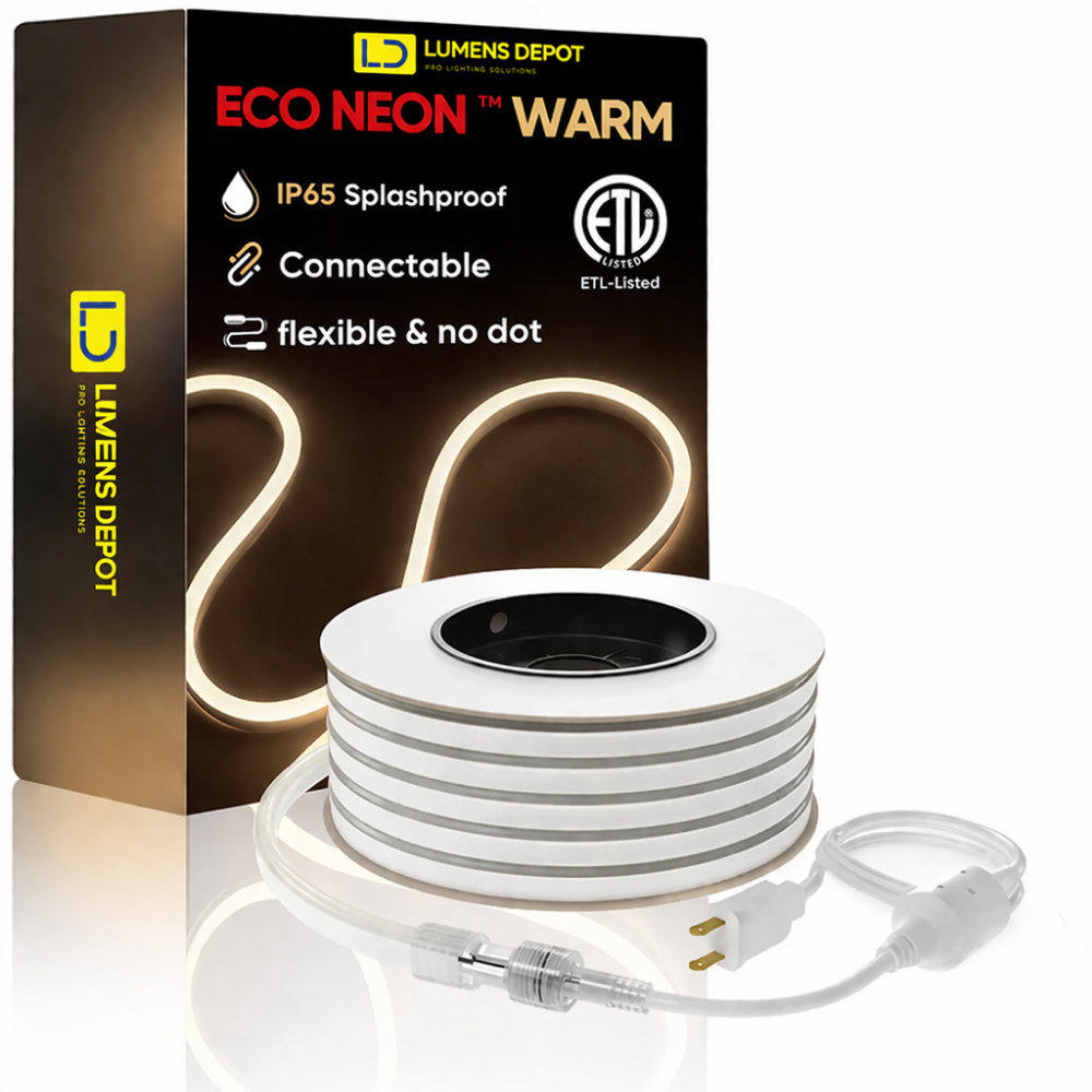 110V-120V Warm White (2600K)Neon LED Rope Light - 8mmX16mm,Commercial Grade, IP65, 189 LM/M -Cuttable, dimmable - Plug and Play And Hardwired