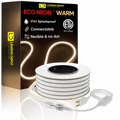 110V-120V Warm White (2600K)Neon LED Rope Light - 8mmX16mm,Commercial Grade, IP65, 189 LM/M -Cuttable, dimmable - Plug and Play And Hardwired