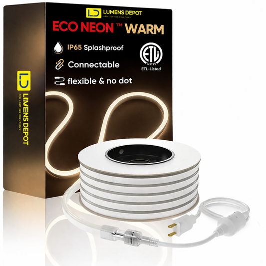 110V-120V Warm White (2600K)Neon LED Rope Light - 8mmX16mm,Commercial Grade, IP65, 189 LM/M -Cuttable, dimmable - Plug and Play And Hardwired
